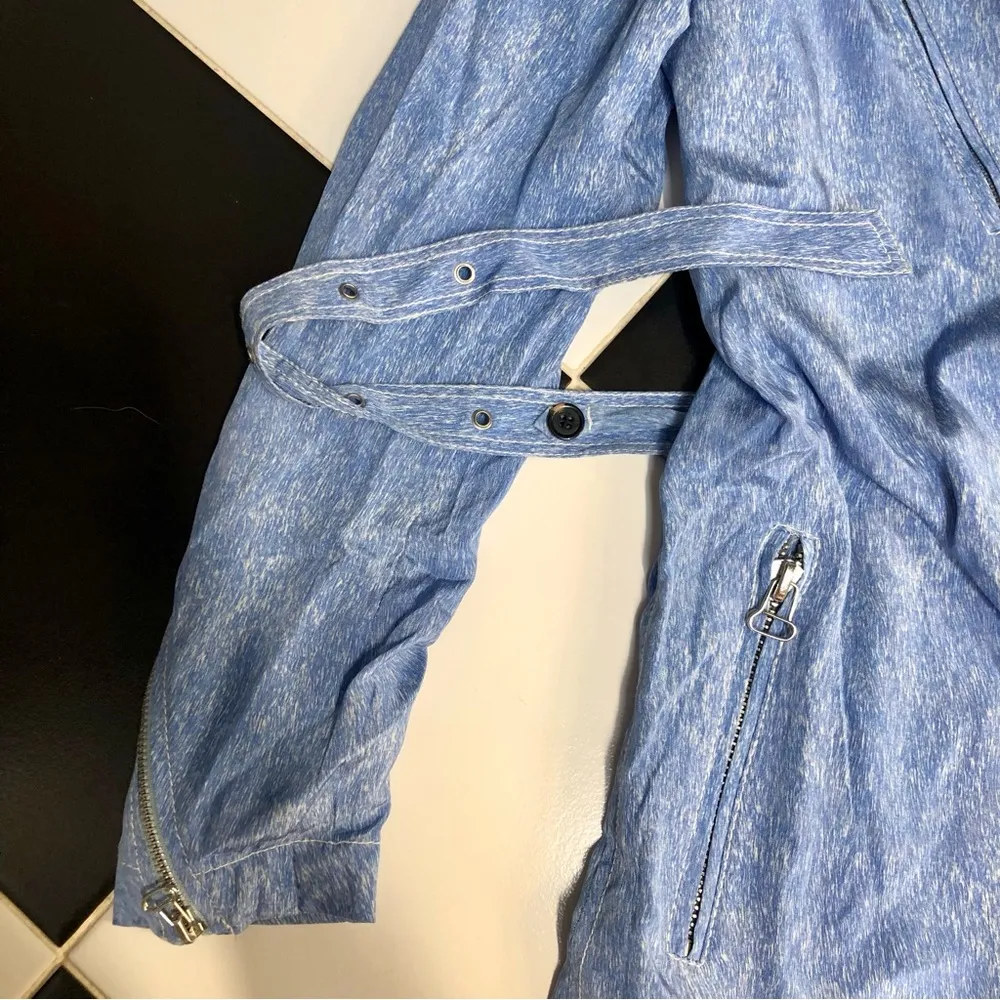 Y2K Juicy Couture Spacedye Sky Blue Trench Coat Long Zip Up Denim-ish Pattern L - Image 7