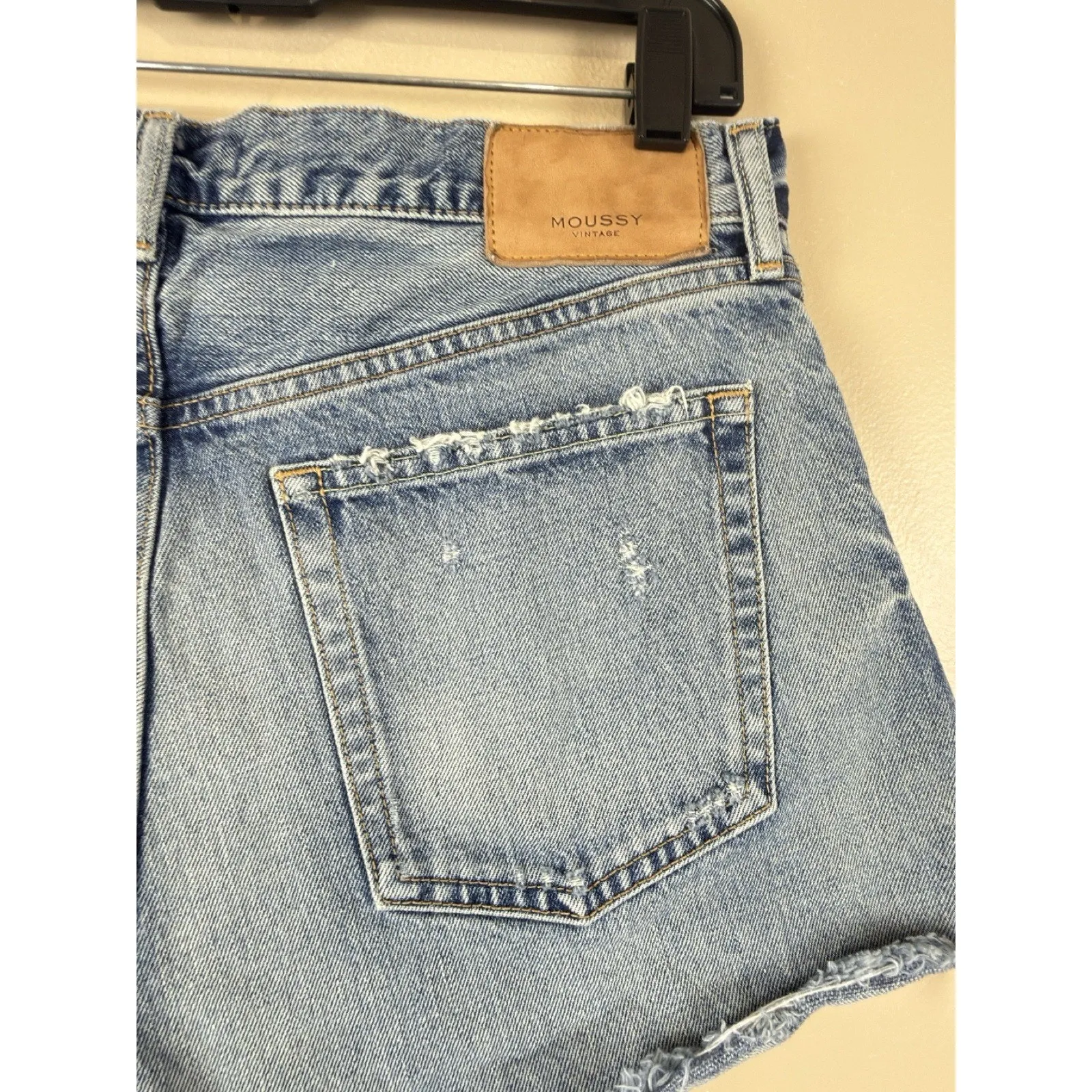 Moussy Vintage Medium Blue Distressed Ripped Jeans Size 28 Raw Hem Made in Japan - Image 7