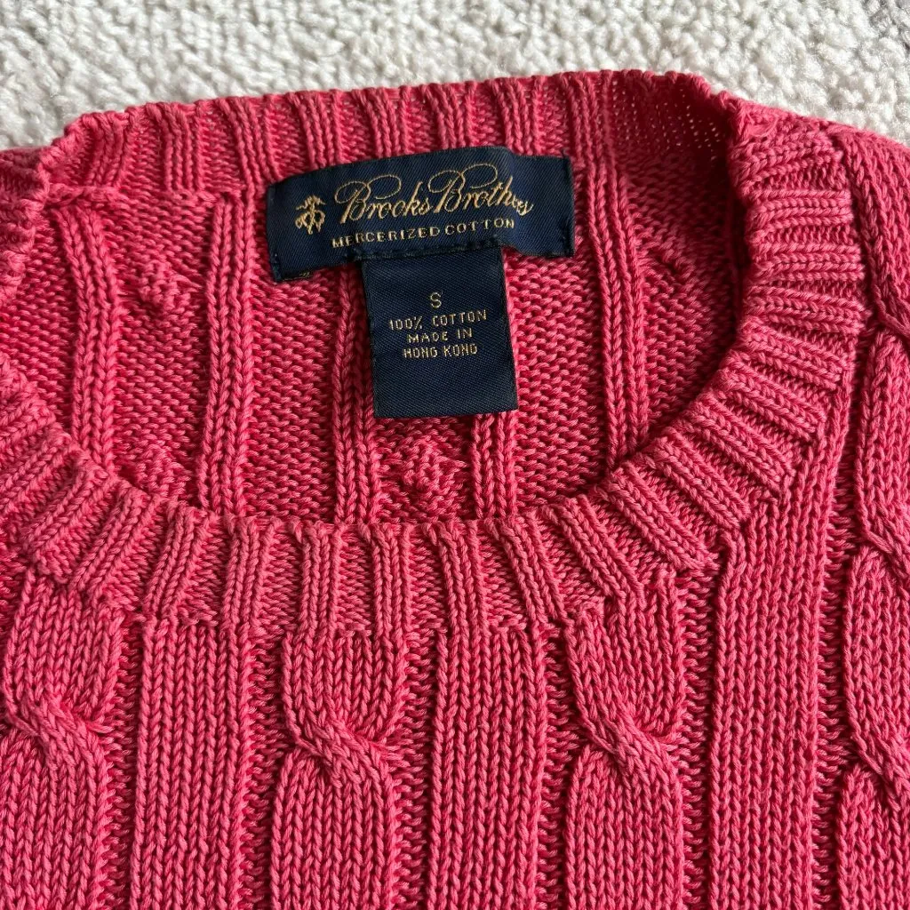 Vintage Brooks Brothers Pink Cable Knit Cotton Sweater Preppy Classic Style Sz S - Image 2