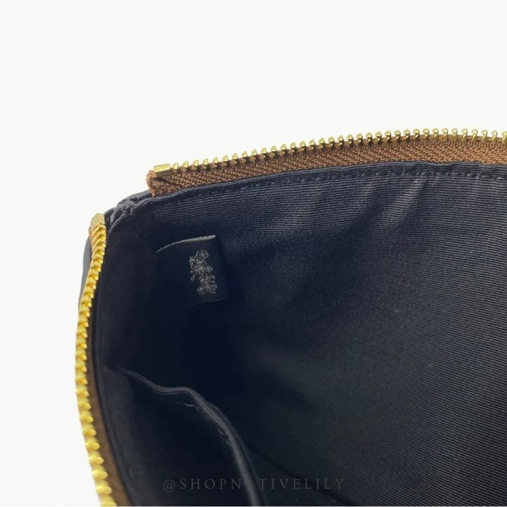 Coach Corner Zip Logo Wristlet In Signature Canvas With Stripe | Khaki/Black - Image 8