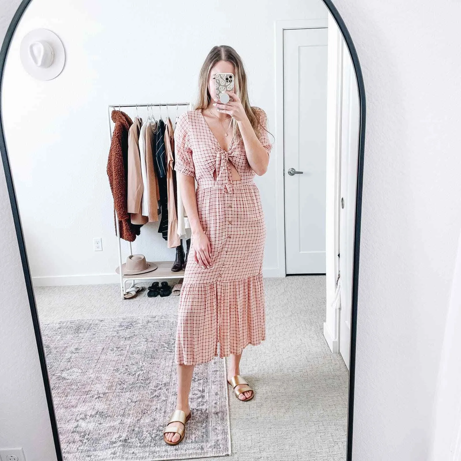 Faithful the Brand Revolve Maple Pink Plaid Cut Out Midi Dress 2 - Image 14