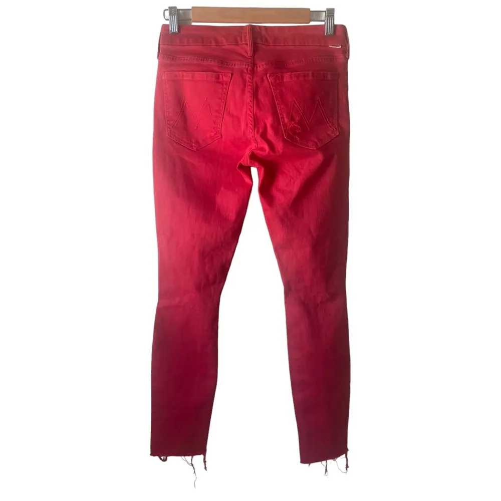 MOTHER Looker Ankle Fray Jeans Firecracker Red Distressed Women’s Size 26 - Image 4