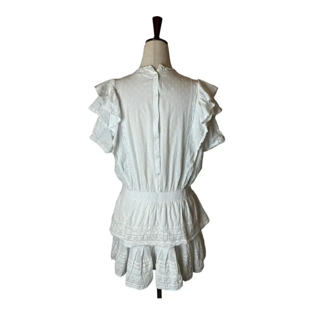 Maia Bergman Mery Dress‎ Womens Large White Eyelet Lace Ruffle Boho Tiered Mini - Image 3
