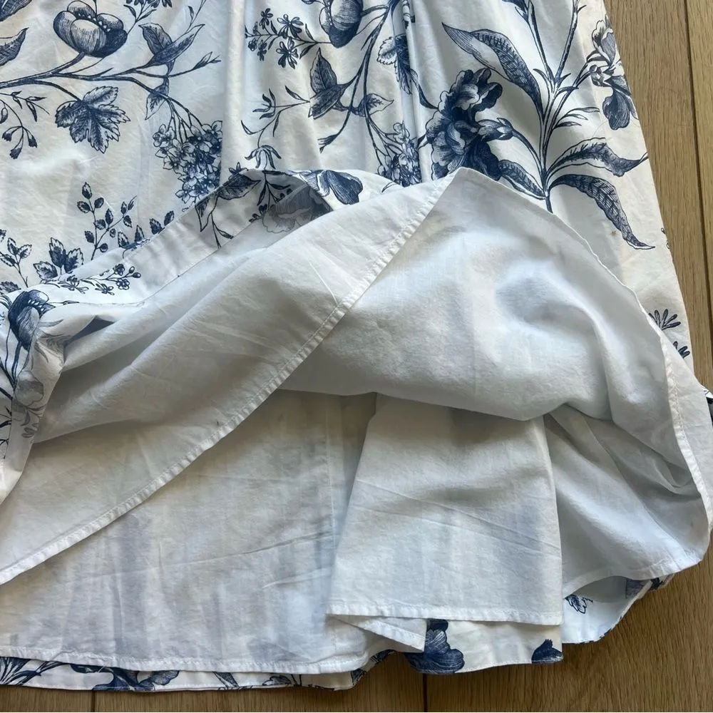Loft Bird Toile Strappy Midi Pocket Dress NEW Size 8P Blue White Floral Cotton - Image 13