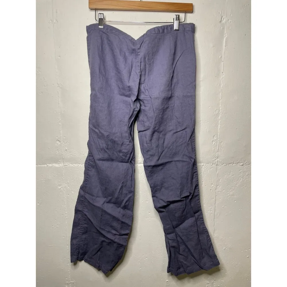 London Jean 100% Linen Relaxed Straight Drawstring Pants Size 2 Purple - Image 4