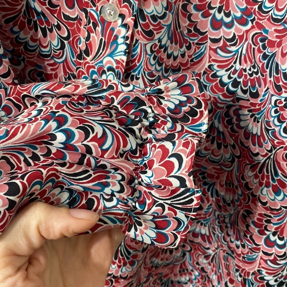 Vintage Lucky Winner button‎ up paisley long sleeve shirt M ruffle high neck Size M - Image 3