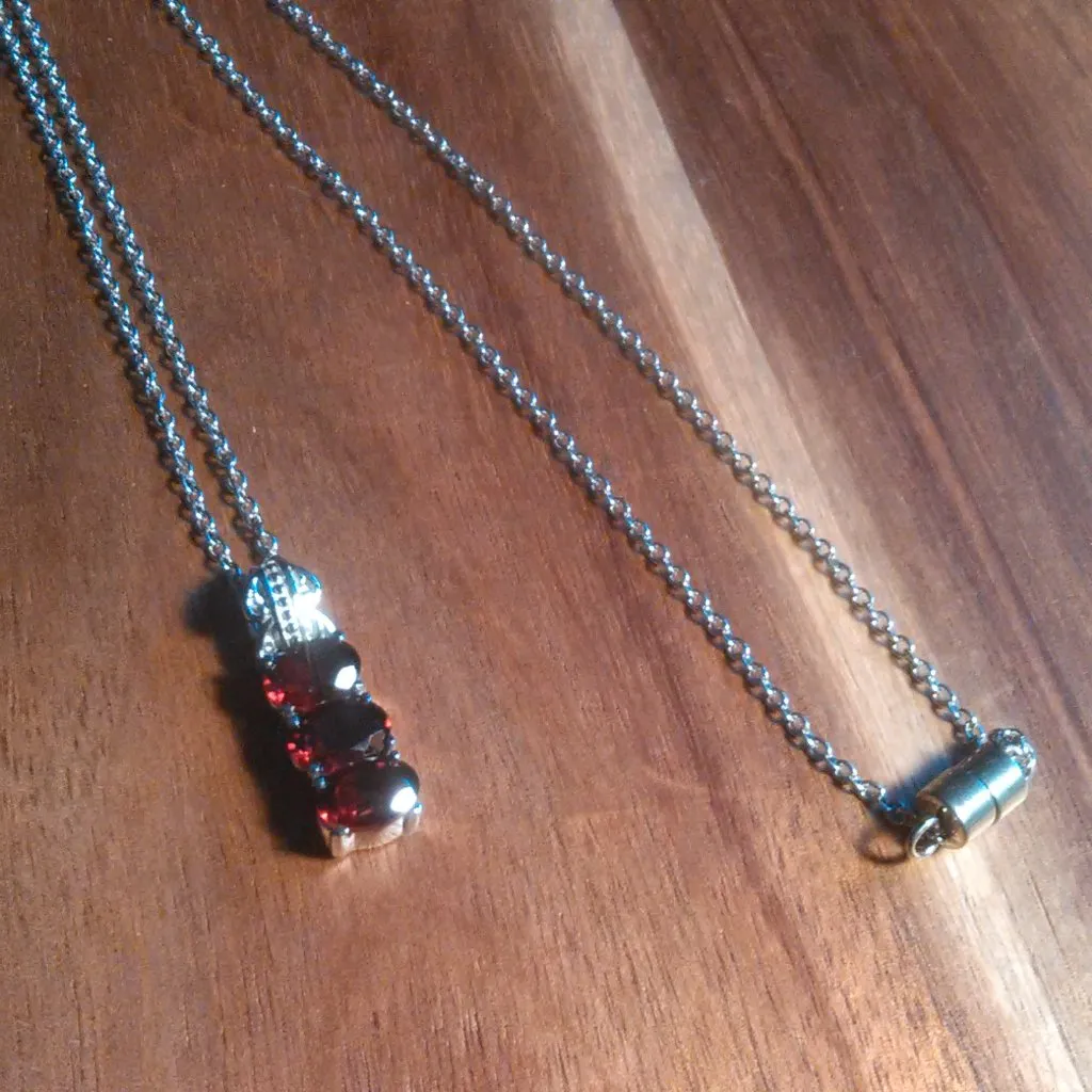 Mozambique Garnet Three Stone Stainless Steel Pendant Necklace - Image 7