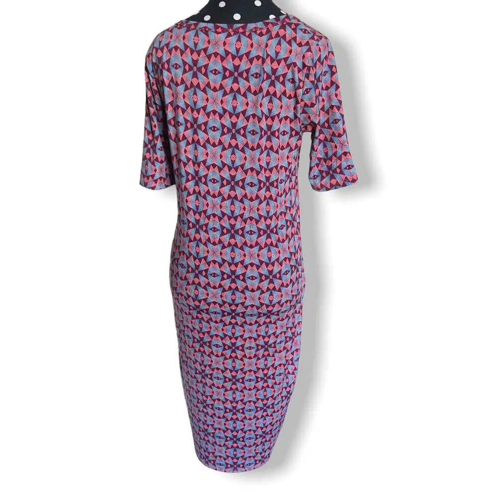 LuLaRoe Womens Dress Size Small Julia Geometric Quilt Pattern Red White Blue NEW - Image 3