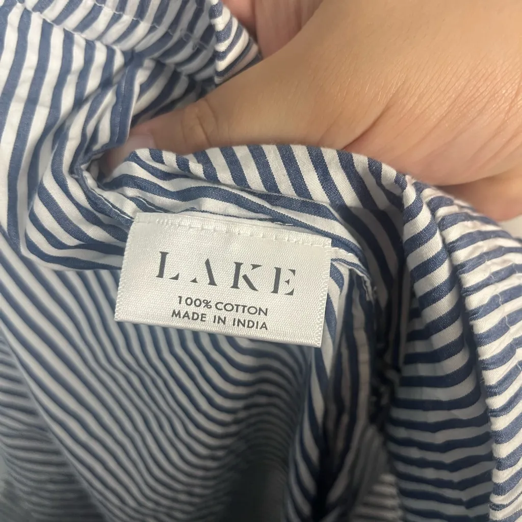 Lake two piece Poplin Piped Pants Set striped blue white size large - Image 13