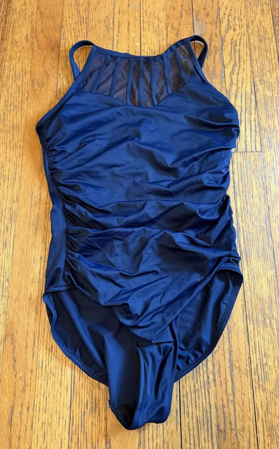 MagicSuit Swimsuit Womens 14 Navy Blue One Piece Mesh High Neck Ruched Made USA Size undefined - Image 1