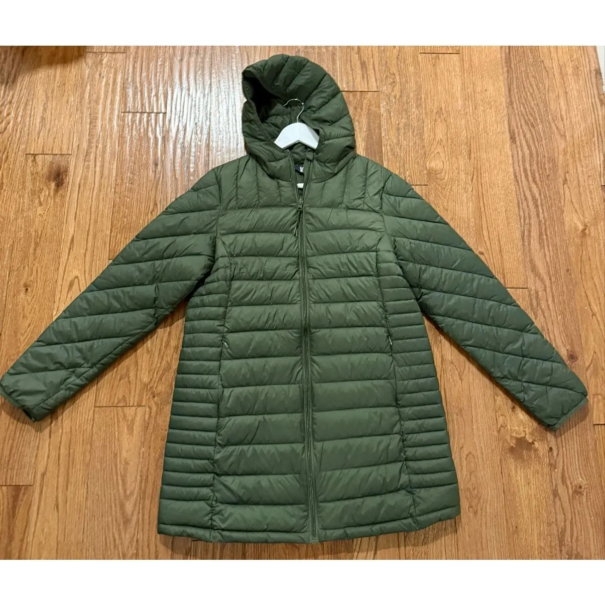 Lands’ End NWT Primaloft Olive puffer jacket with hood small - Image 8