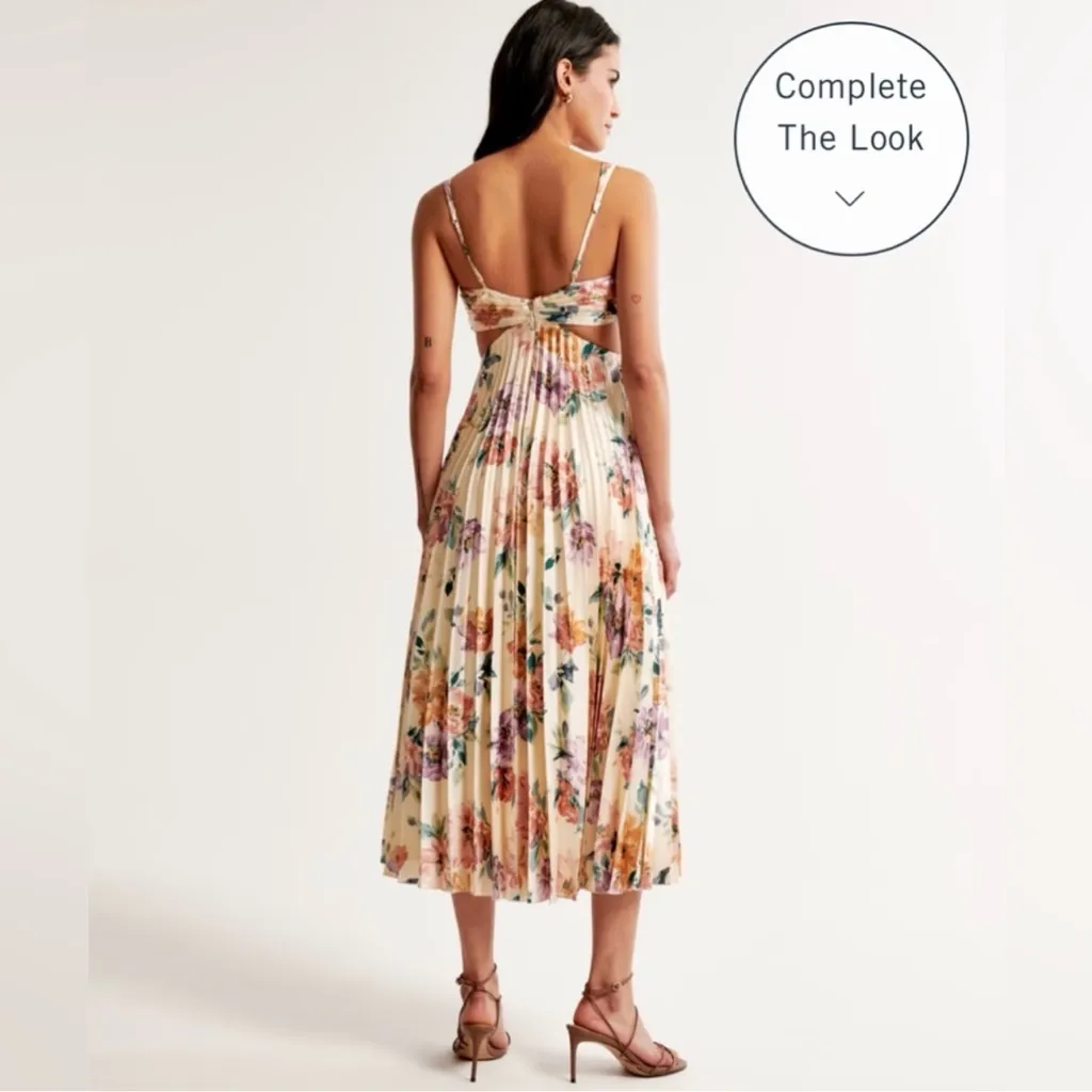 ABERCROMBIE AND FITCH GISELLE PLEATED CUTOUT MAXI DRESS LARGE PETITE FLORAL - Image 2