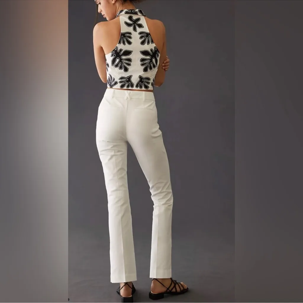 Anthropologie Maeve Women’s The Essential Slim Kick White Flare Pants Size 14 - Image 5