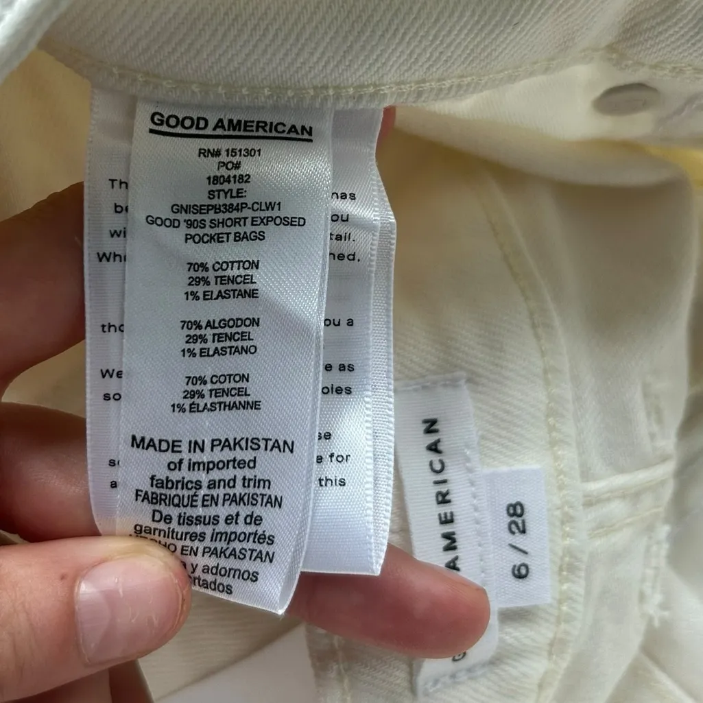 Good American Good ’90s Short Exposed Pocket Bags Distressed Denim White NEW - Image 9