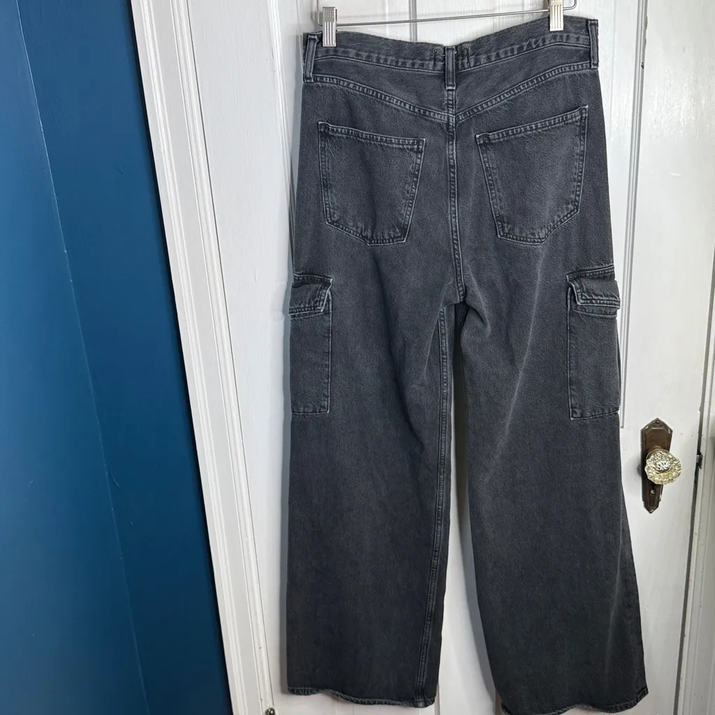 Agolde Minka Cargo Denim Wide-leg Jeans in Black W1887 Sz 28 - Image 9