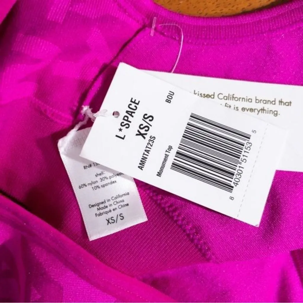 NWT l*space Monument Sports Bra XS/S Bougainvillea Logo Letter Seamless Pink - Image 5