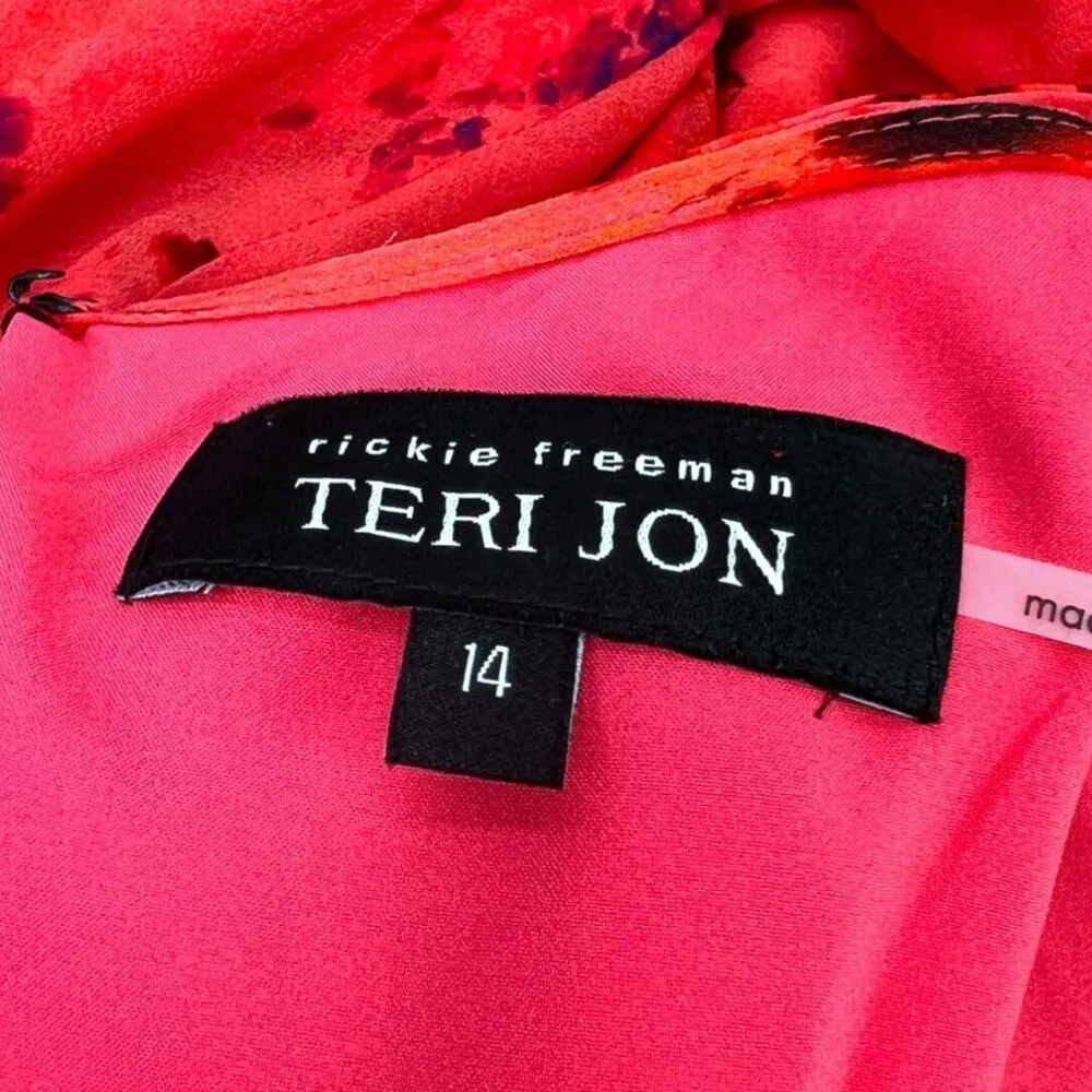 Teri Jon x Rickie Freeman | NWT | 14 | Shirred Surplice Smocked Midi Dress Red - Image 4