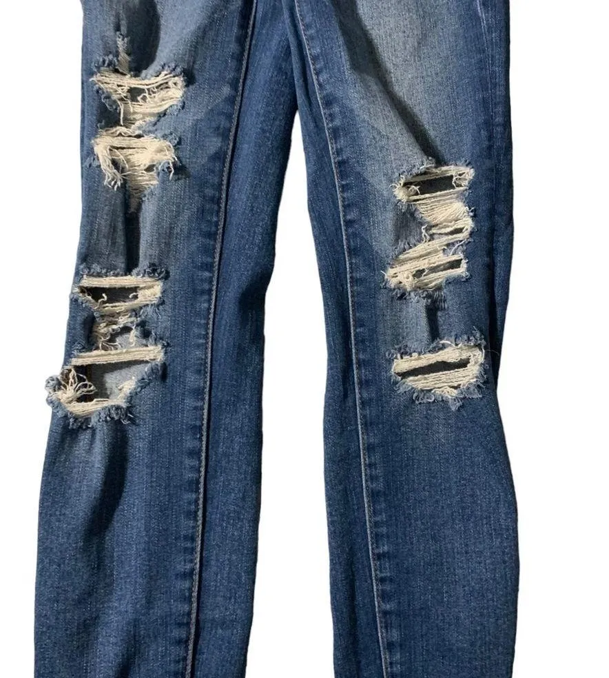 American Eagle Next Level Stretch distressed women's size 0 short blue j… - Image 3