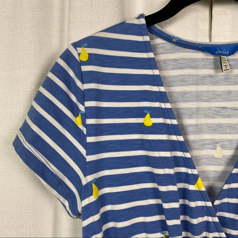 Joules Blue Striped Pear Print Jude Jersey Wrap Dress Sz.2 - Image 7