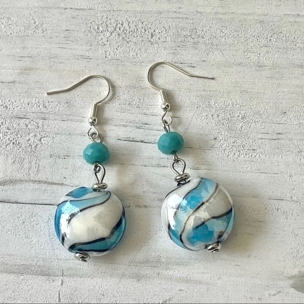 Turquoise blue and white stripe drop earrings - Image 8