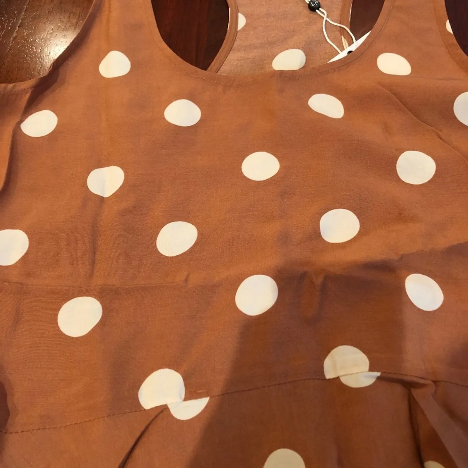 NEW Revolve Midi Dress Tan Polka Dot - Image 4