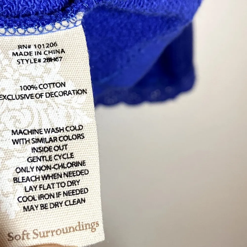 Soft Surroundings Bonavista Blouse Wide Sleeve Eyelet Floral Crew Neck Blue XS - Image 4