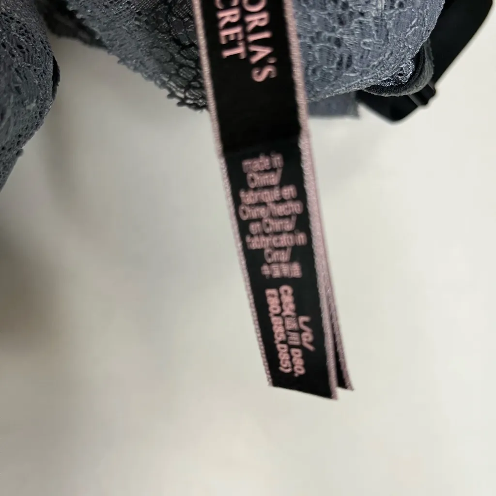 Victoria’s Secret Gray Lace Bralette Velvet Trim Lined Cup Women’s Size L - Image 3