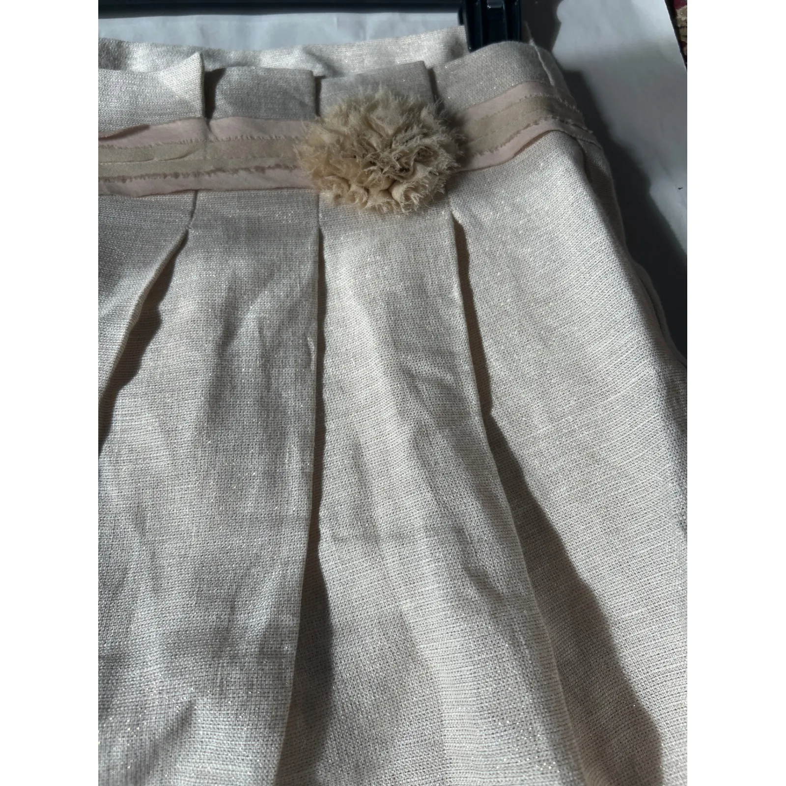 Talbots Petite‎ Skirt Linen Blend Sparkle Flower Detail Belted Pleated Knee Lgth - Image 2