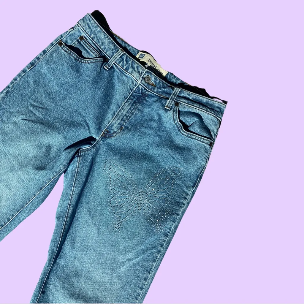 Vintage y2k reworked light wash bootcut Gap jeans with butterfly rhinestones 🔥 - Image 3