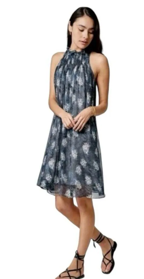 Joie Dress Womens L Thelen Baltic Swing Trapeze Chiffon High Neck Lined Blue - Image 16