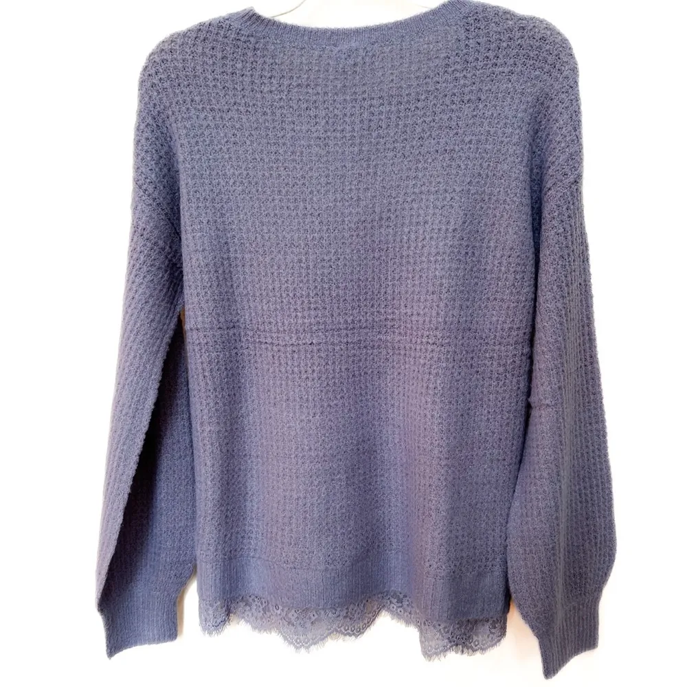 Dusty Purple, soft sweater with eyelash lace trim. Lightweight and femin… - Image 5