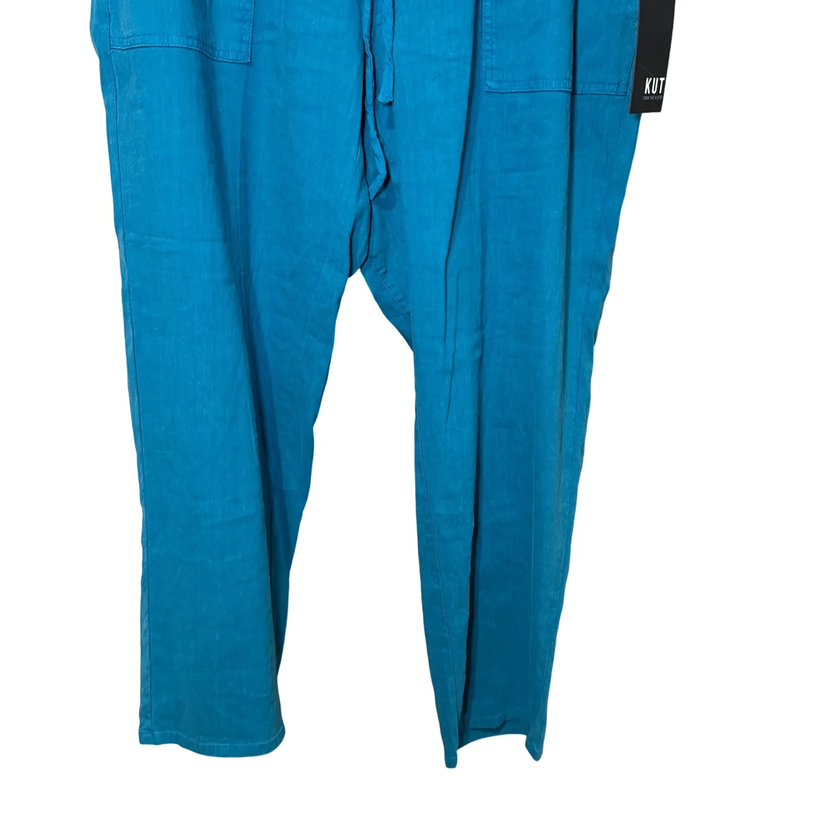 Kut from the Kloth Drawstring Cropped Pants Linen Blend Cerulean Blue Size XL - Image 4
