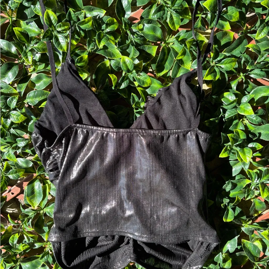 Zara Black Metallic Ruched Women's Top - Image 3