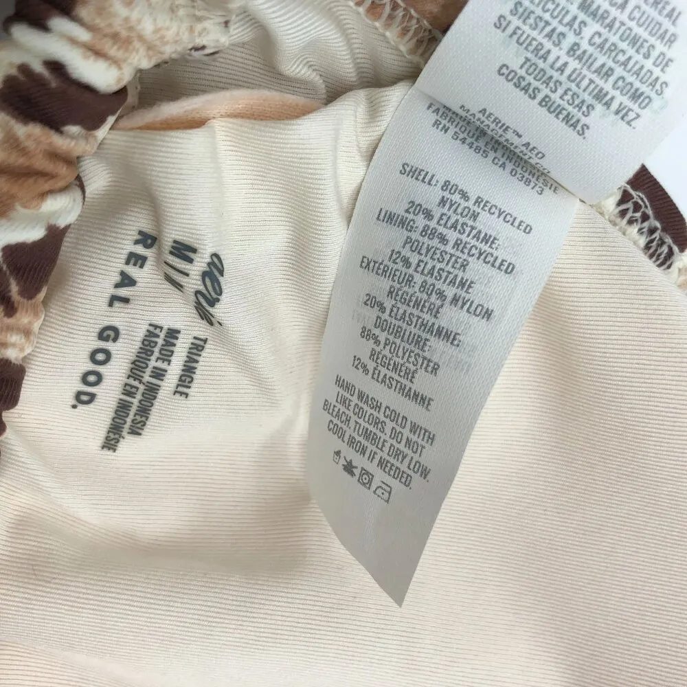 Aerie Triangle Bikini Swim Top Wrap String Ties Leopard Print Brown Size M - Image 4