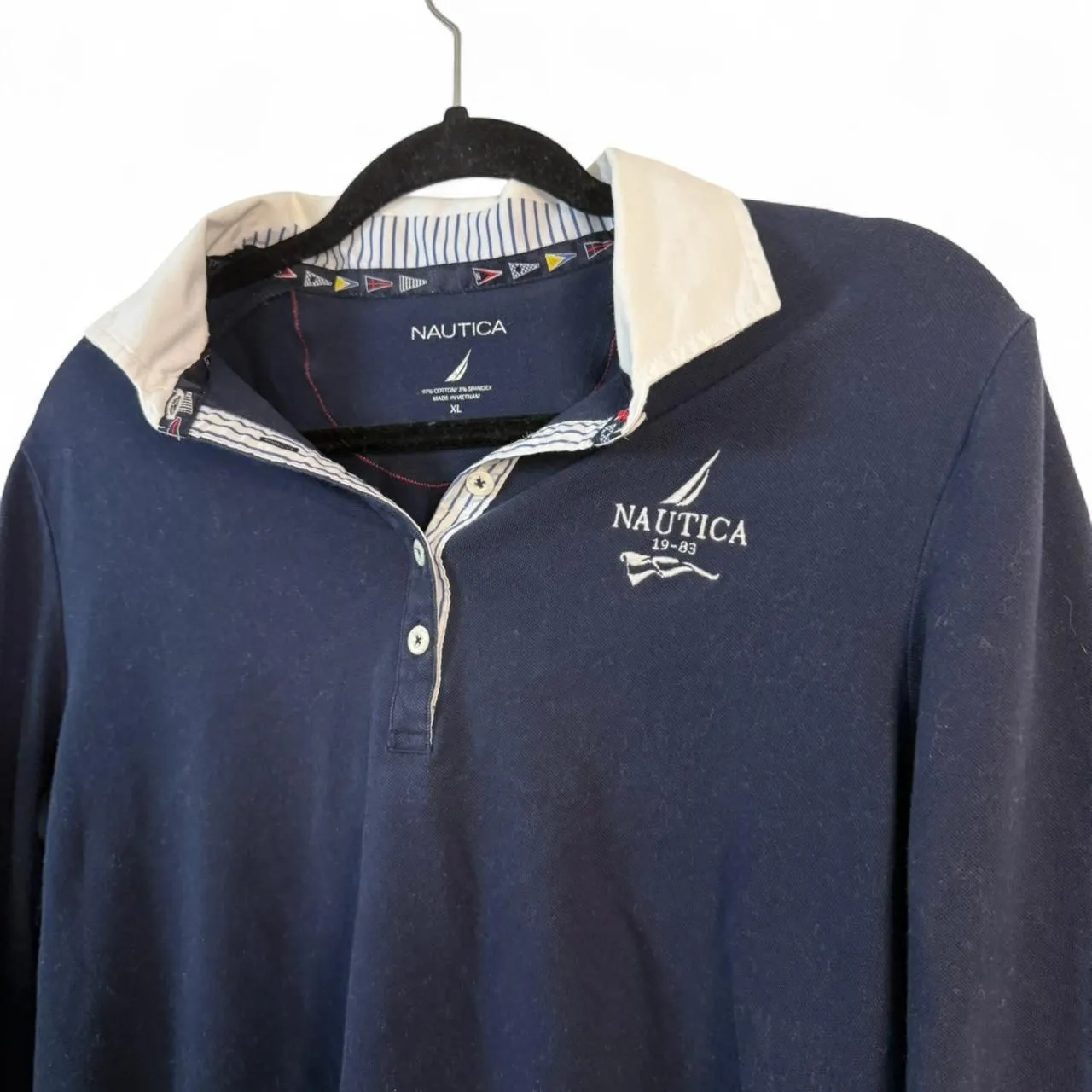 Vintage Nautica Navy Academia Preppy Long Sleeve Polo shirt with Elbow Patches - Image 6