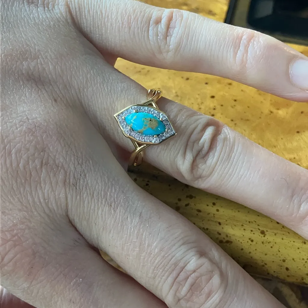 Kingman Turquoise Sterling Silver Ring Size 8 Gold - Image 4