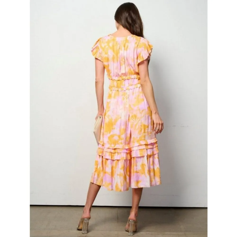 💕CURRENT AIR💕 Ruffle Sleeve V-Neck Elastic Waist Dress Floral Print Large NWT - Image 4