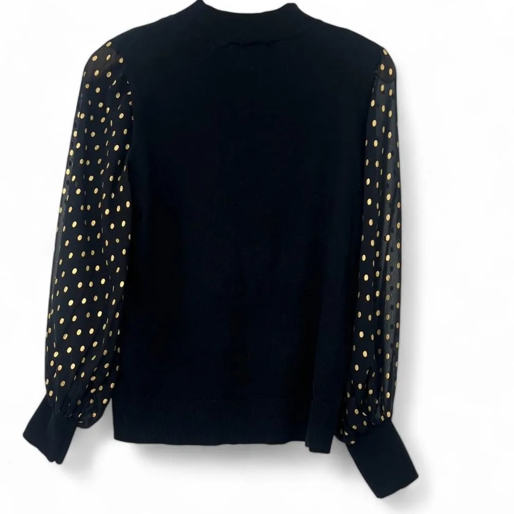 CeeCee Boutique | XS | Pullover Sweater Mock Neck Sheer Gold Dot Sleeve Women's Black - Image 4