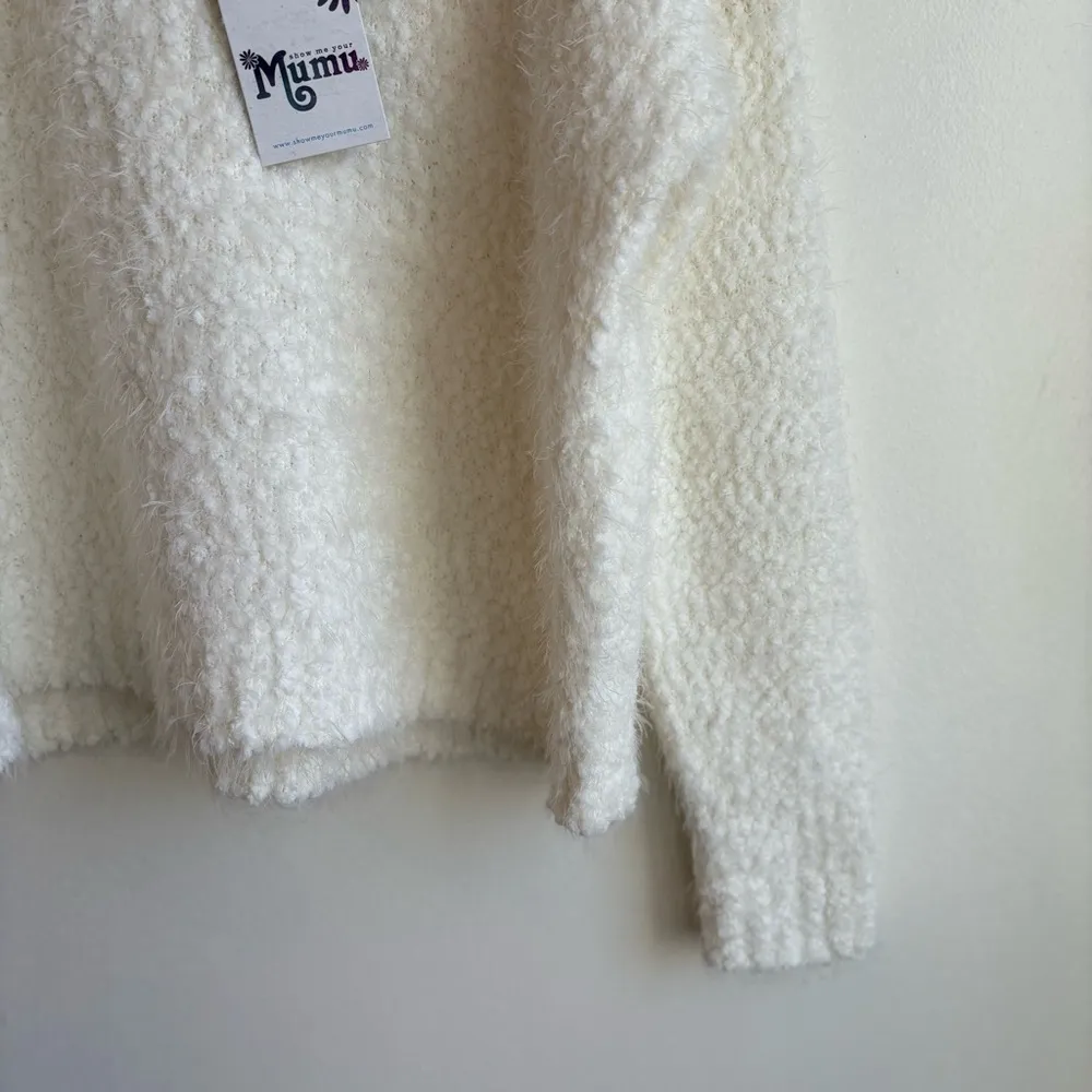 Show Me Your MuMu Women’s Crop Knubby Knit Sweater In White Eyelash NEW Large - Image 3