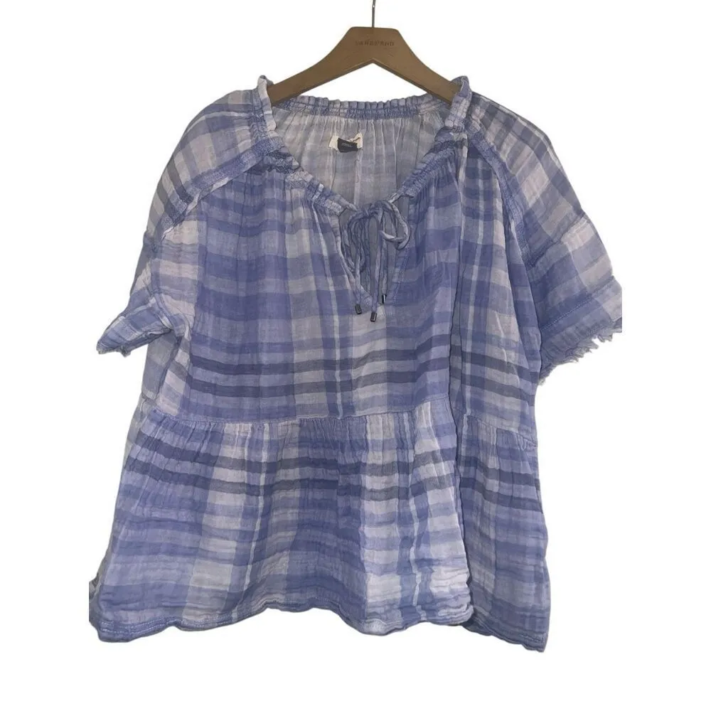 ✨Anthropologie Pilcro Casual Blouse Bette Plaid Babydoll Sz L Blouse Lavender ✨ - Image 5