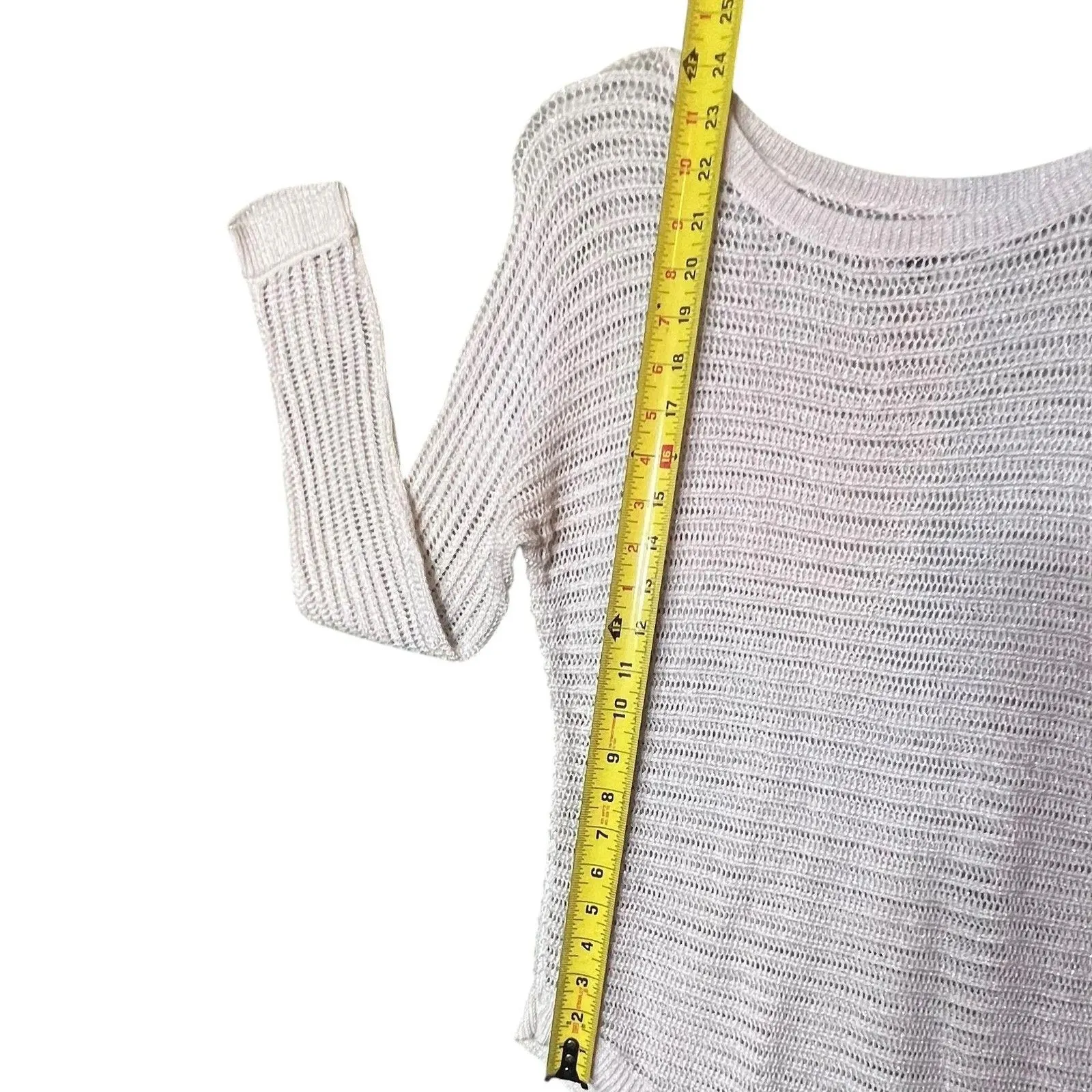 APT. 9 Sweater Womens Small Ivory Asymmetrical Hem Open Knit Tunic Top Metallic - Image 7