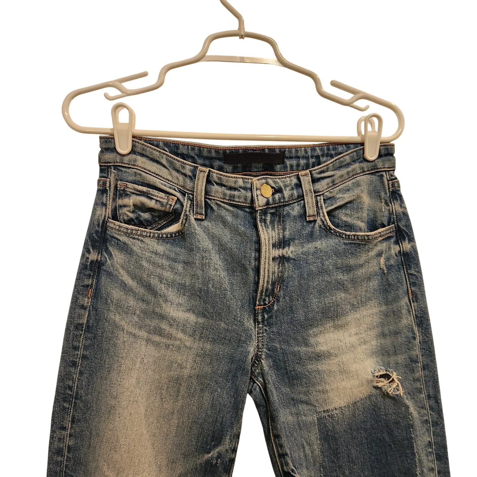 Joe's Jeans Blue Frayed Hem Distressed Lara Mid Rise Cigarette Ankle Jeans Sz 26 - Image 3