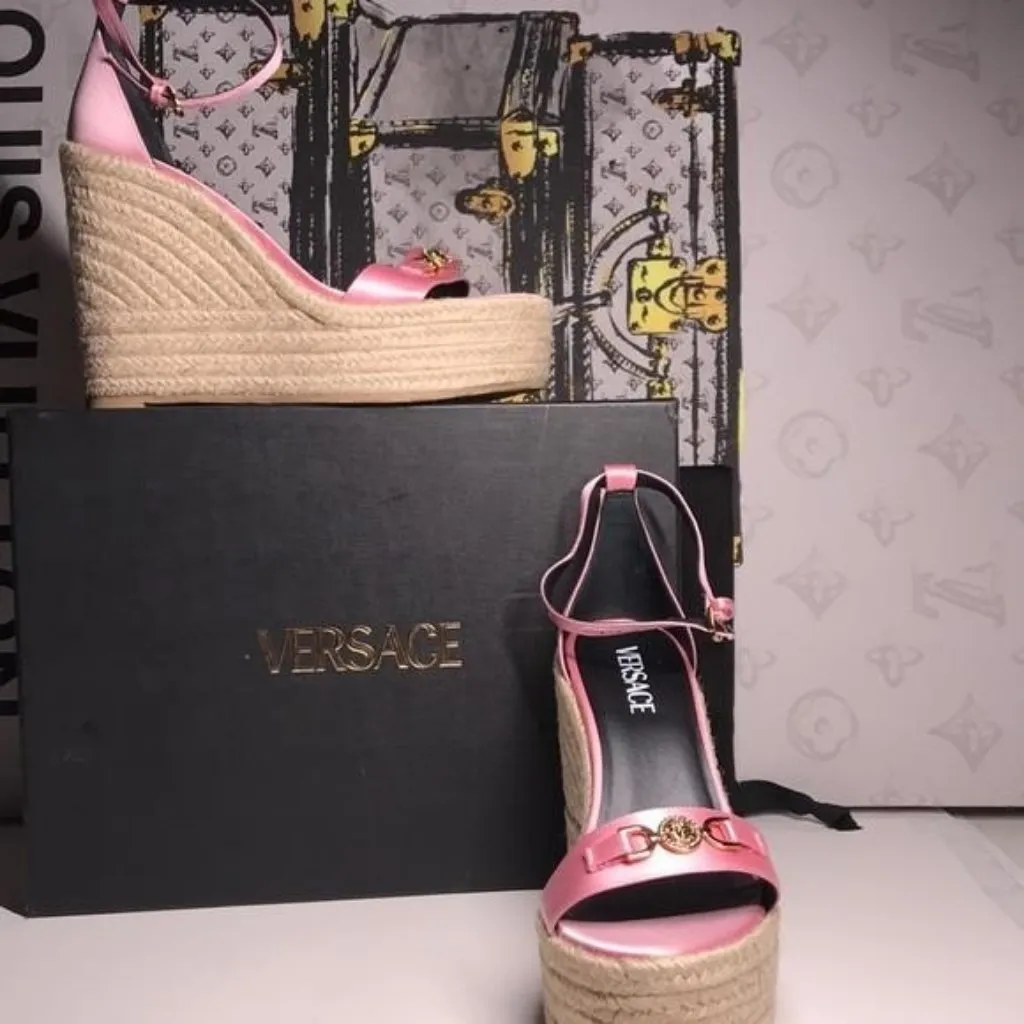 New Authentic Versace Crystal-Embellished Satin Wedges – Summer Statement Heel - Image 6