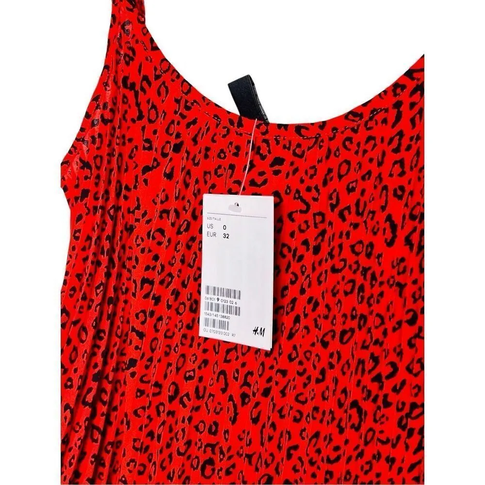 Focused H & M Red Cheetah‎ Animal Print Pleated Cami Adjustable Straps Top 0 NWT - Image 7