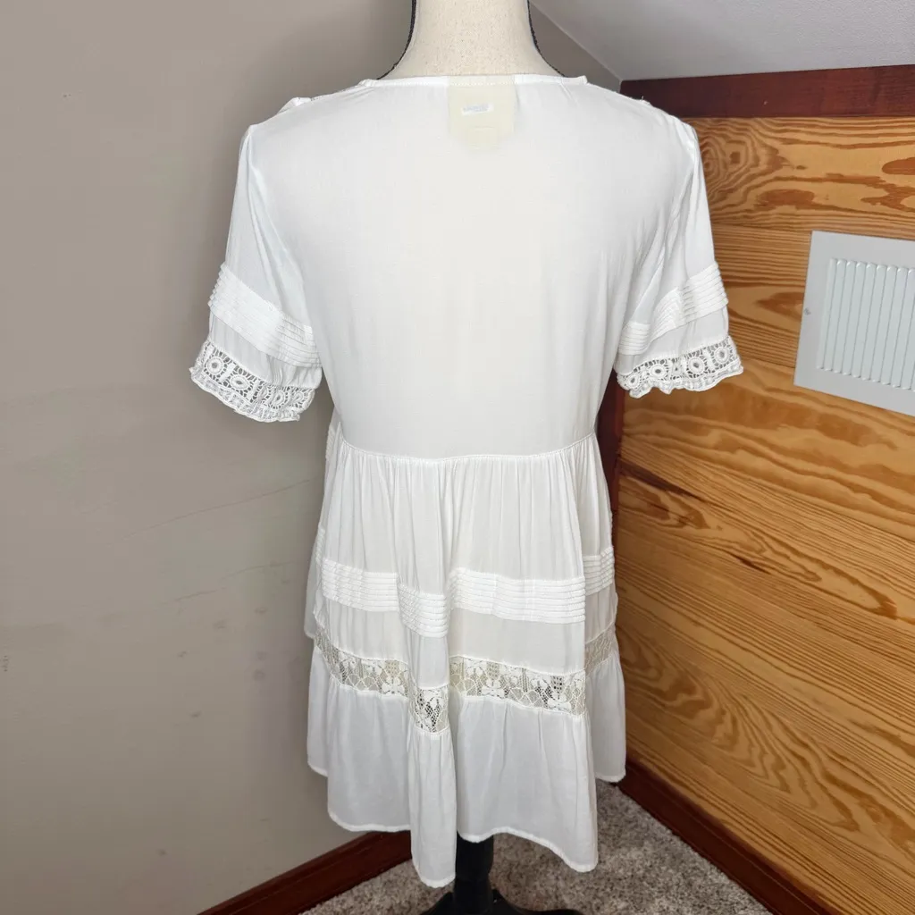 Anthropologie Maeve Tiered Lace V-Neck Tunic Blouse White Small S Crochet Boho - Image 3