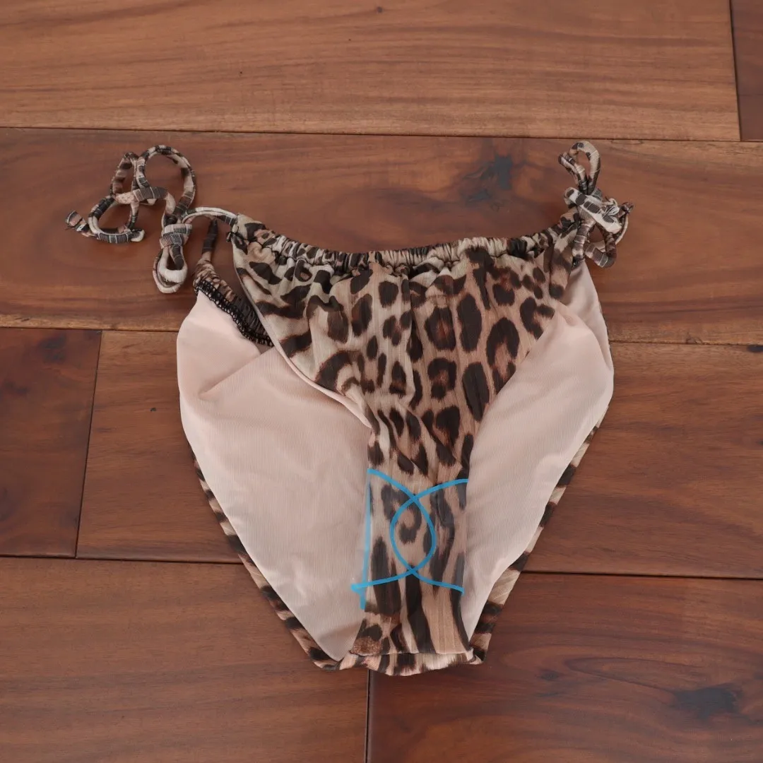 ASOS DESIGN Leopard Print Tie Side Bikini Bottoms Swimwear Size US 2 Brown - Image 2