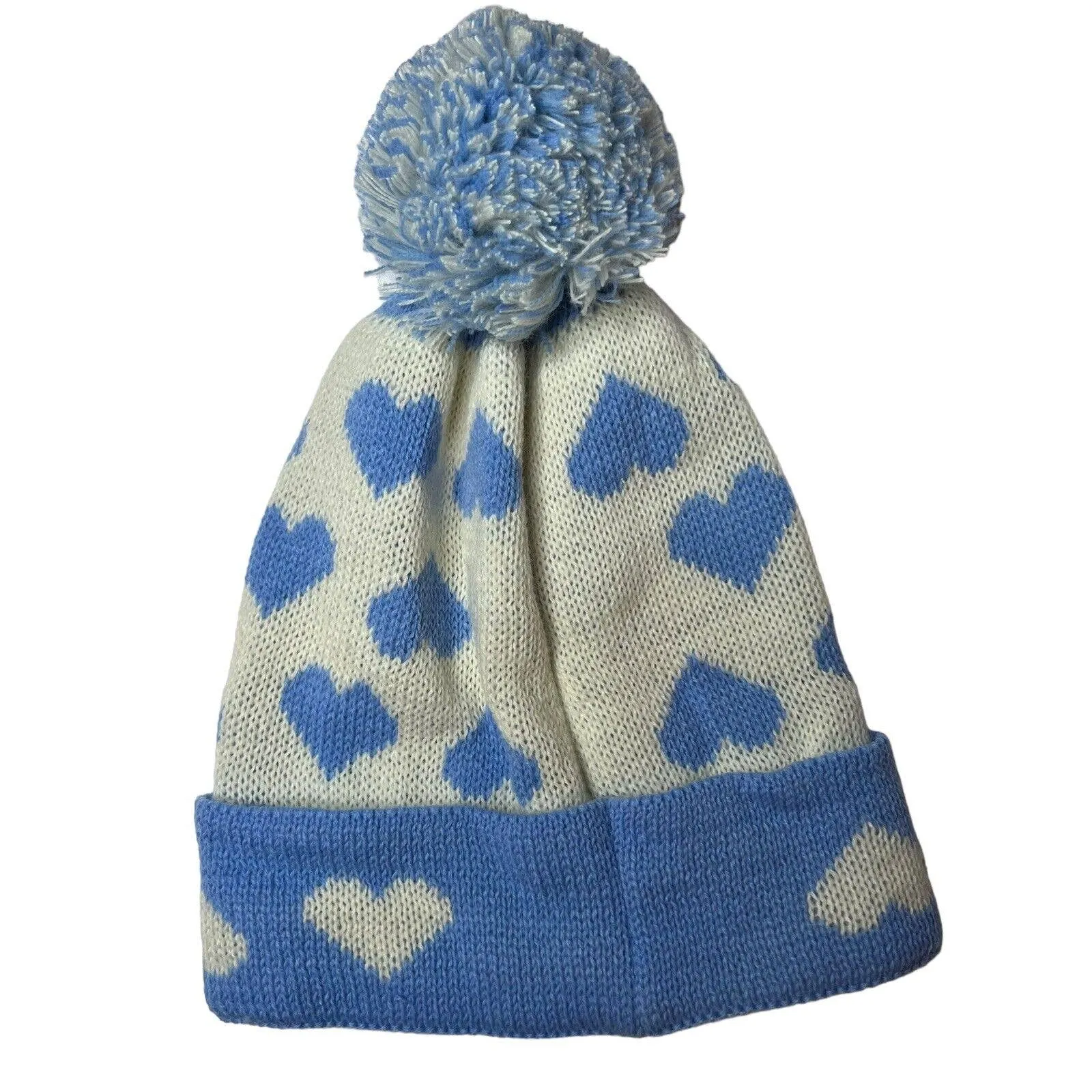 Heart Jacquard‎ Cuffed Hat Blue New - Image 3