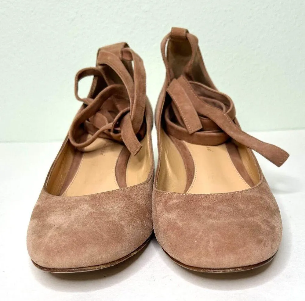 Gianvito Rossi Suede Low Heel Pumps with Wrap Straps Mauve / Taupe Size 36.5 6 - Image 4