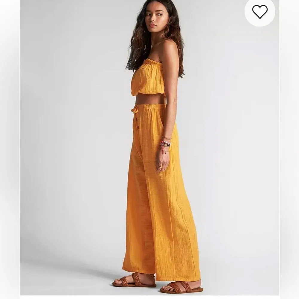 BILLABONG X SINCERELY JULES Bring On Wide Leg Pants & top Cotton Mango Size M - Image 2