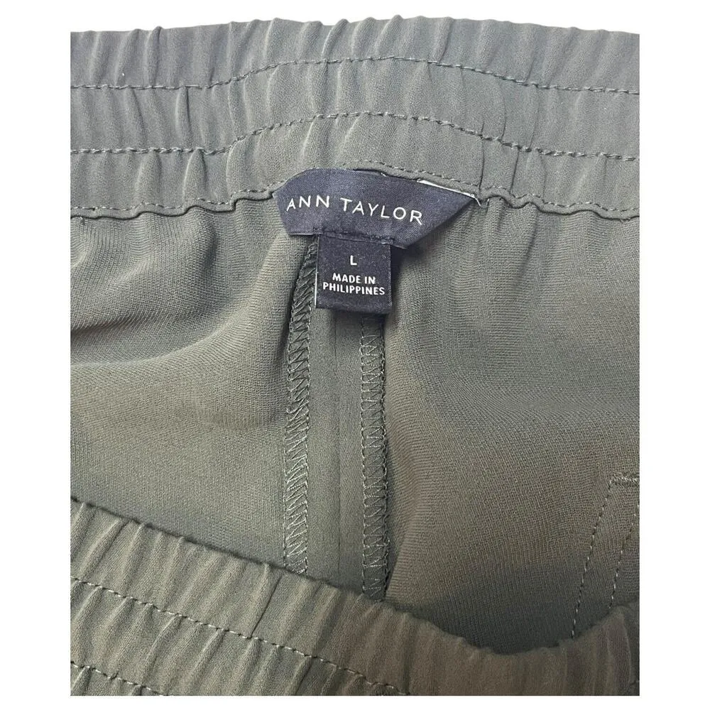 Ann Taylor Joggers Pants Womens L Pull On Drawstring Lightweight Pockets Green - Image 4